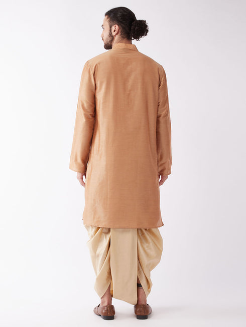 Vastramay Men Rose Gold Kurta with Embroidered Dhoti